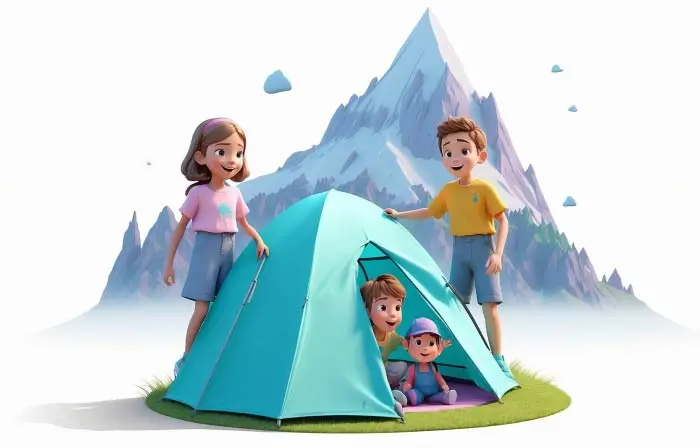 Outdoor Exploration by Children Camping Art 3D Illustration